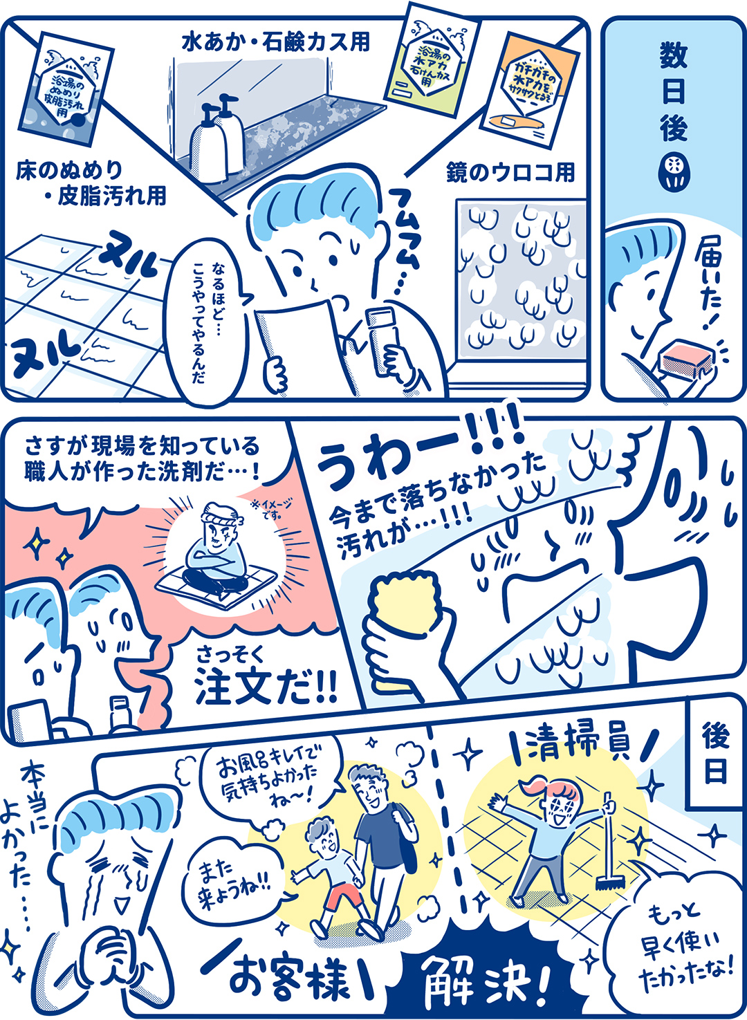 現場を知っている職人が作った洗剤だから、今まで落ちなかった汚れも簡単に落ちて問題解決！